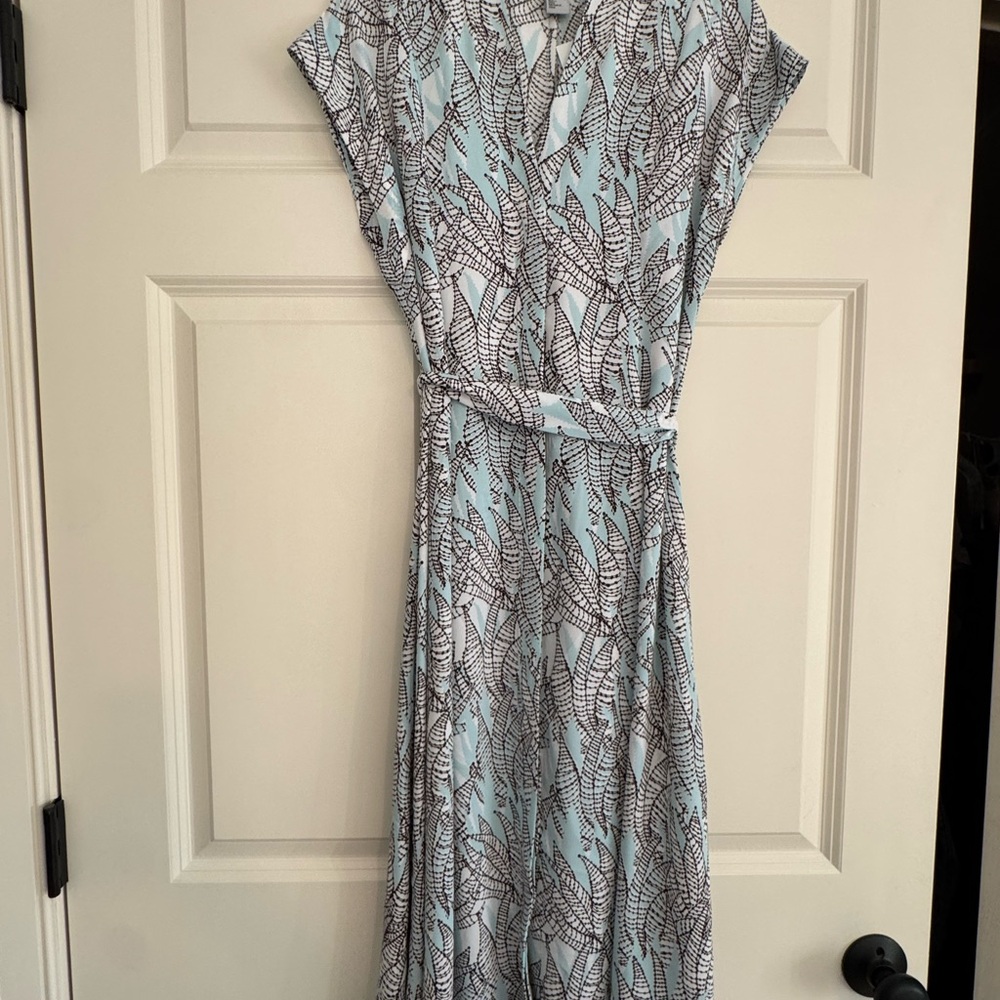 H&M Light Blue and Brown Tropical Leaf Maxi Dress 4